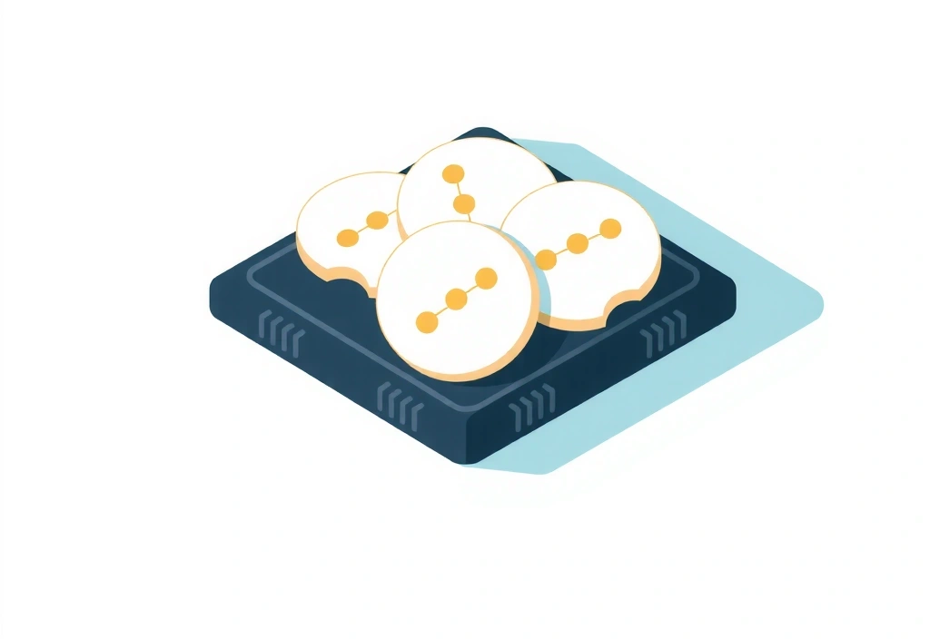 Digital cookies on a computer chip, symbolizing data storage