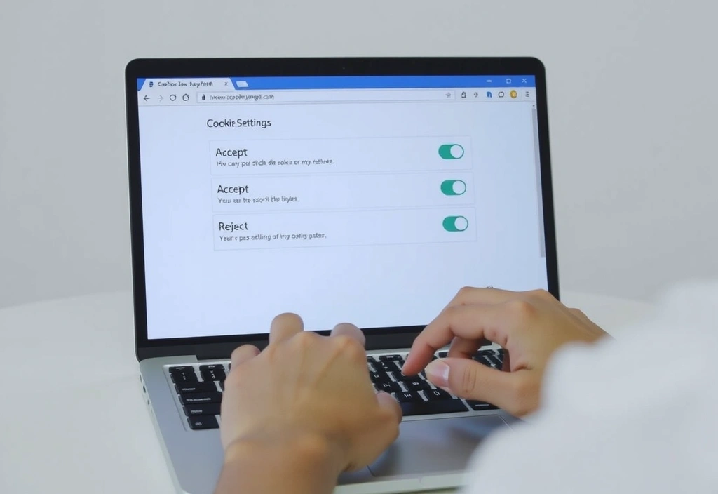 Person managing cookie settings on a laptop screen