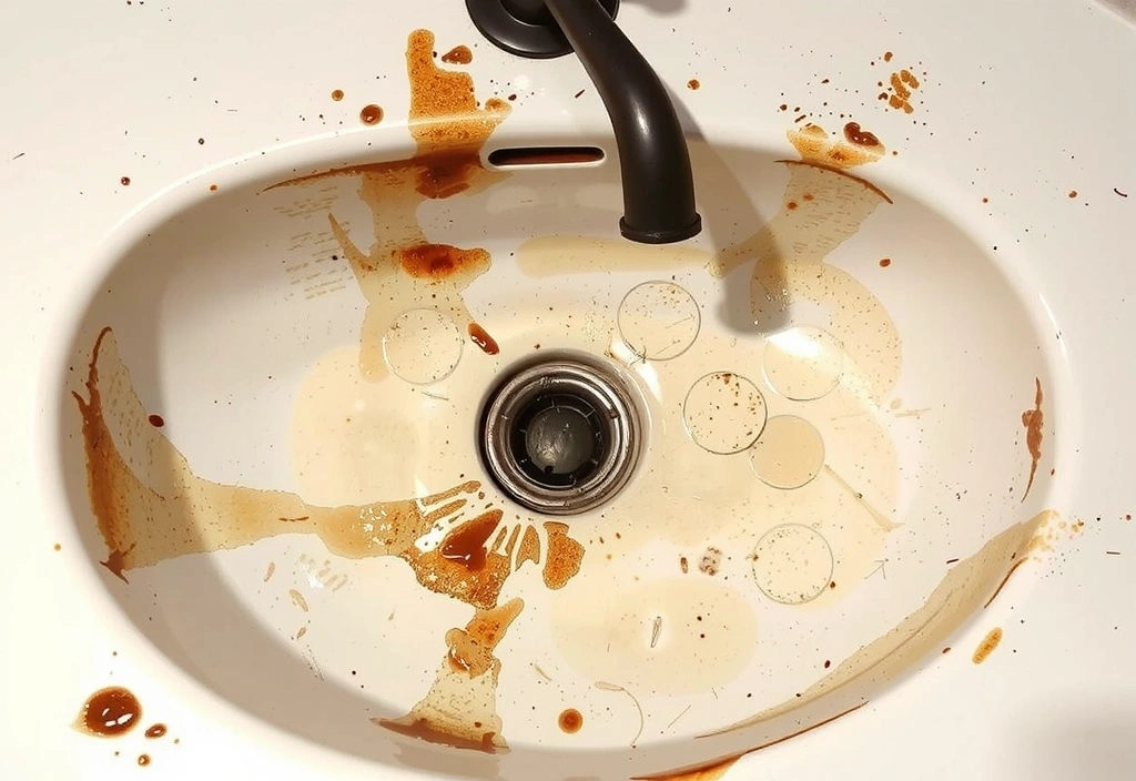 Before: Dirty bathroom sink with heavy stains