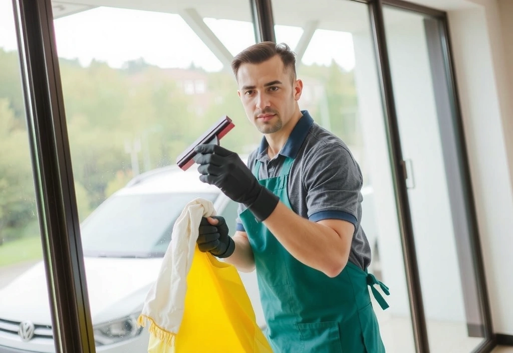 CleaningLab expert cleaning a large glass window