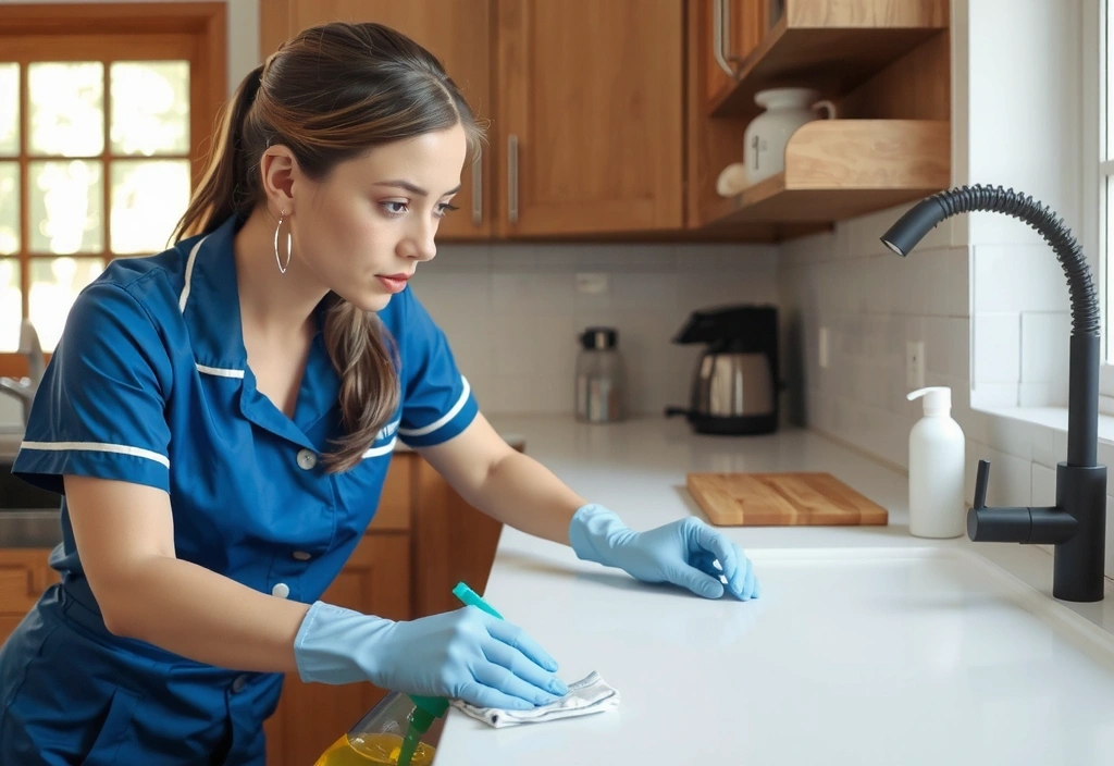 CleaningLab team member meticulously cleaning a kitchen counter
