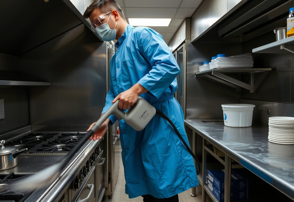 Team member using specialized equipment in a commercial kitchen