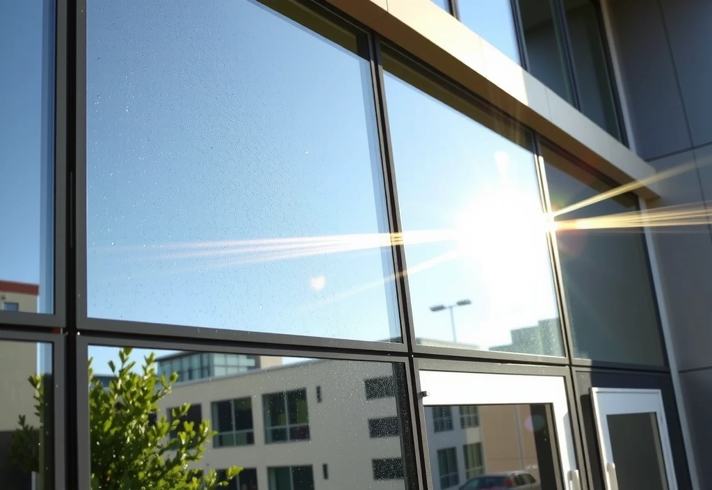 Sparkling clean building facade after specialized window and facade cleaning